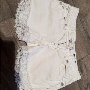 Miss Me White Denim Shorts with Lace Trim
